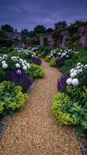 Curving English Garden Path at Twilight