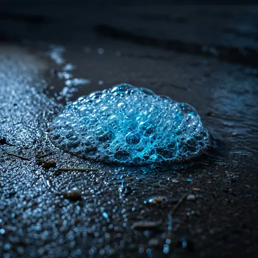 Glowing Blue Bioluminescent Seafoam Bubbles at Night