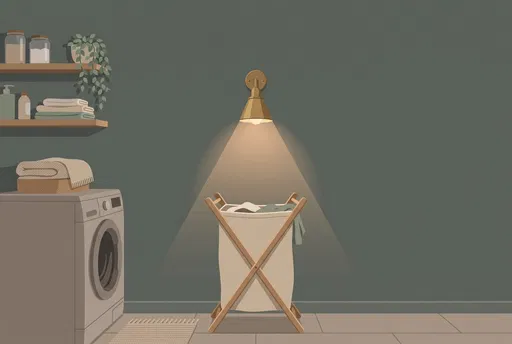 Cozy Laundry Nook With Illuminated Hamper Illustration