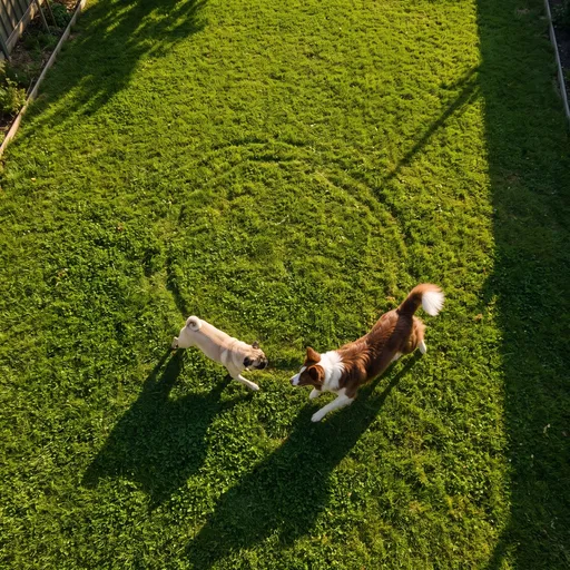 Aerial View of Pug and Collie Playing