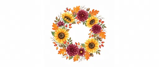 Watercolor Autumn Floral Wreath Illustration