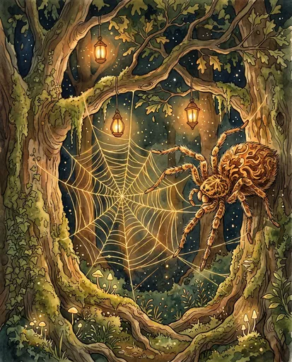 Storybook Illustration of Giant Forest Spider