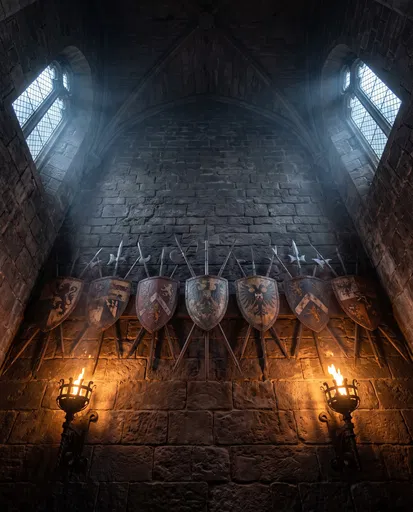 Medieval Shields on Castle Stone Wall