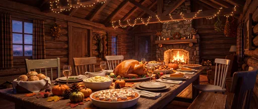 Cozy Cabin Thanksgiving Feast Table