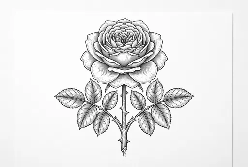 Vintage Botanical Ink Drawing of Rose