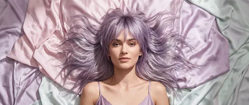 Woman With Lavender Hair on Silk Sheets
