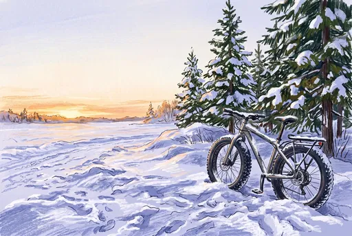 Fat Tire Bicycle in Snowy Winter Landscape