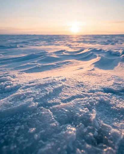 Golden Sunset Over Frozen Arctic Snowdrifts