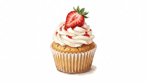 Strawberry Shortcake Cupcake Gouache Illustration
