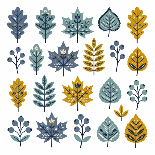 Nordic Folk Art Autumn Leaves Clipart