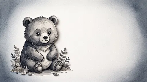 Monochrome Watercolor Paper Cutout Bear Cub