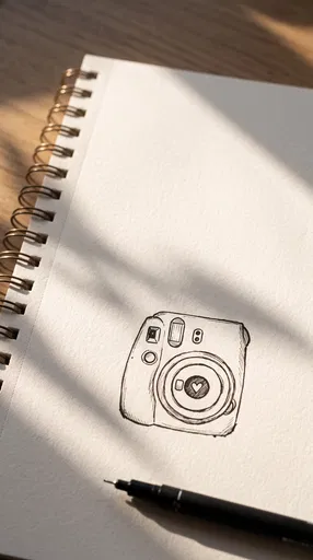 Ink Doodle of Instant Camera in Sketchbook