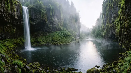 Misty Canyon Waterfall and Calm Lagoon