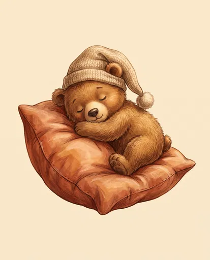 Sleeping Bear Cub on Terracotta Pillow