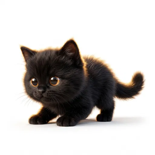 Fluffy Black Kitten 3D Character Render