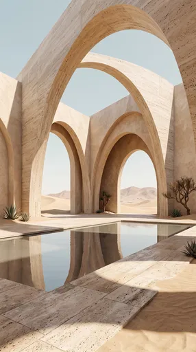 Surreal Minimalist Desert Courtyard with Archways