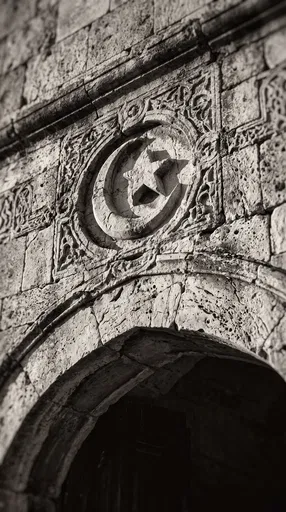 Carved Stone Star and Crescent Relief
