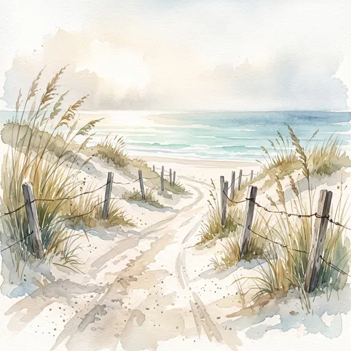 Watercolor Illustration of Sandy Beach Path