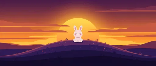 Cute White Bunny on Sunset Hill