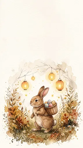 Watercolor Easter Bunny With Egg Basket