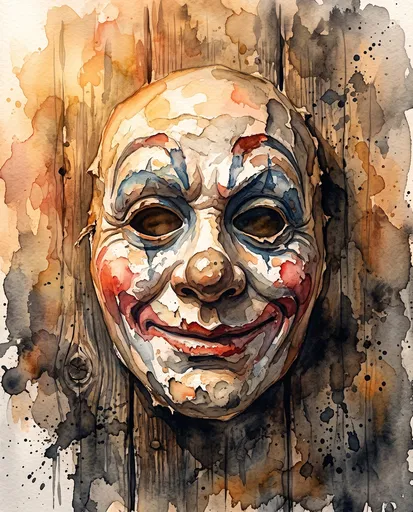 Watercolor Creepy Vintage Clown Mask Illustration