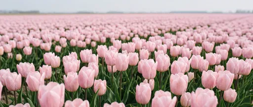 Endless Field of Pastel Pink Tulips