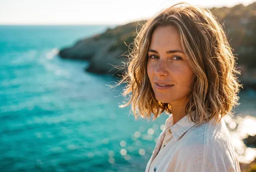 Woman With Wavy Lob by Ocean