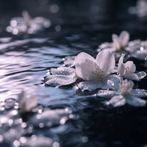 Dewy White Blossoms on Dark Water