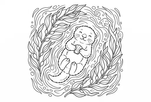 Cute Sea Otter Coloring Page Illustration