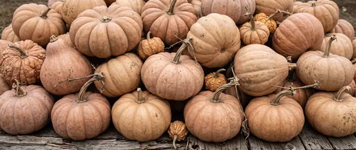 Stacked Terracotta Heirloom Pumpkins on Wood