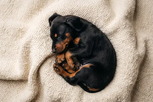 Sleeping Black and Tan Puppy on Blanket