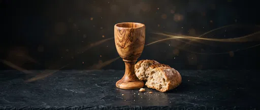Wooden Chalice and Bread Communion Background