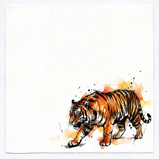 Watercolor and Ink Prowling Tiger Sketch