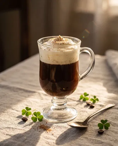 Irish Coffee With Whipped Cream and Shamrocks