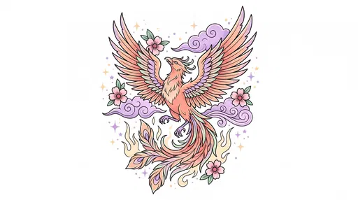 Pastel Phoenix Tattoo Flash Illustration