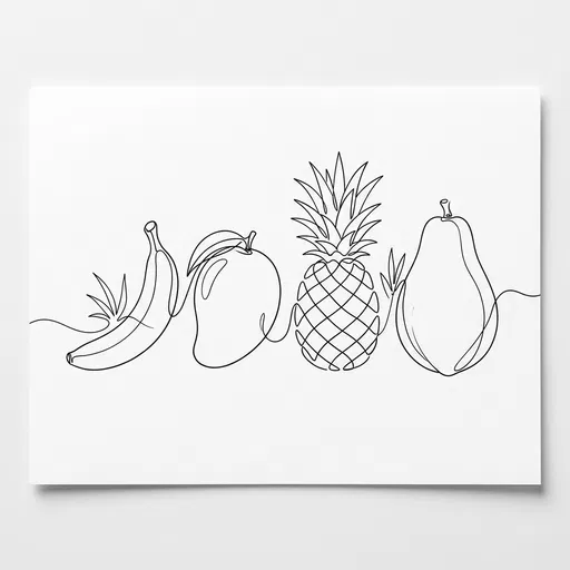 Minimalist Line Drawing of Tropical Fruits