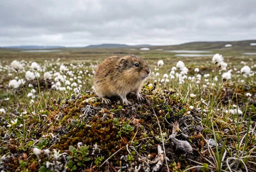 Brown Lemming on Arctic Tundra Hummock