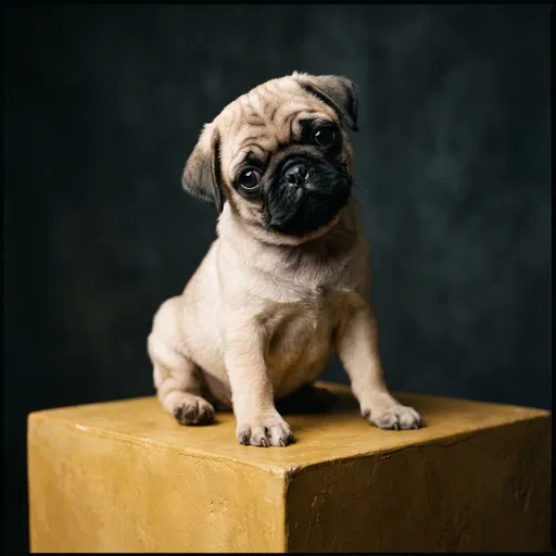 Fawn Pug Puppy on Ochre Pedestal