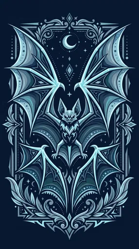 Symmetrical Blue Heraldic Bat Illustration