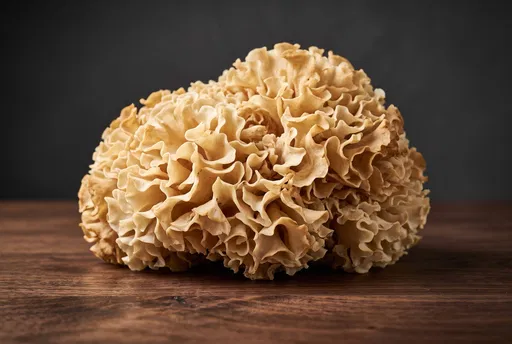 Fresh Cauliflower Sponge Mushroom on Wooden Surface