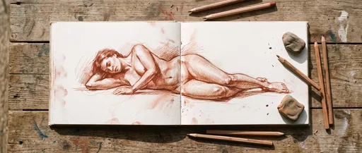 Sanguine Figure Drawing in Open Sketchbook