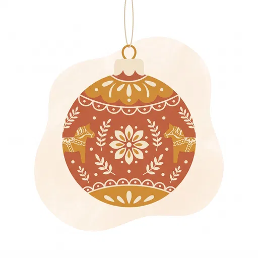Scandinavian Folk Art Christmas Ornament Illustration