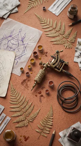 Brass Tattoo Machine Workspace Flat Lay