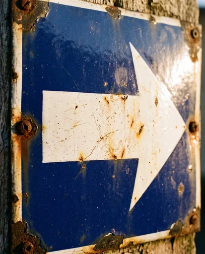 Weathered Blue Enamel Arrow Street Sign