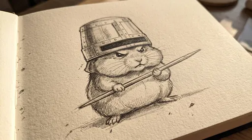 Sketchbook Drawing of Grumpy Knight Hamster