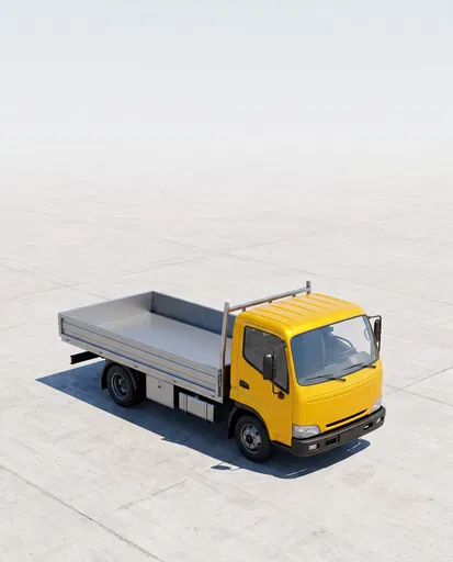 Yellow Flatbed Delivery Truck on Concrete