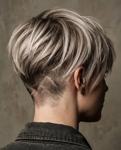 Ash Blonde Undercut Pixie Hairstyle Back Profile