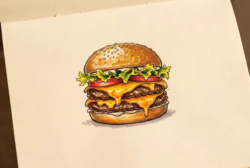 Hand-Drawn Double Cheeseburger Marker Illustration