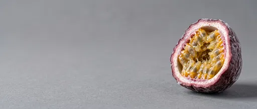 Halved Frosted Passion Fruit on Gray