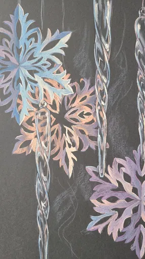 Pastel Drawing of Snowflakes and Icicles